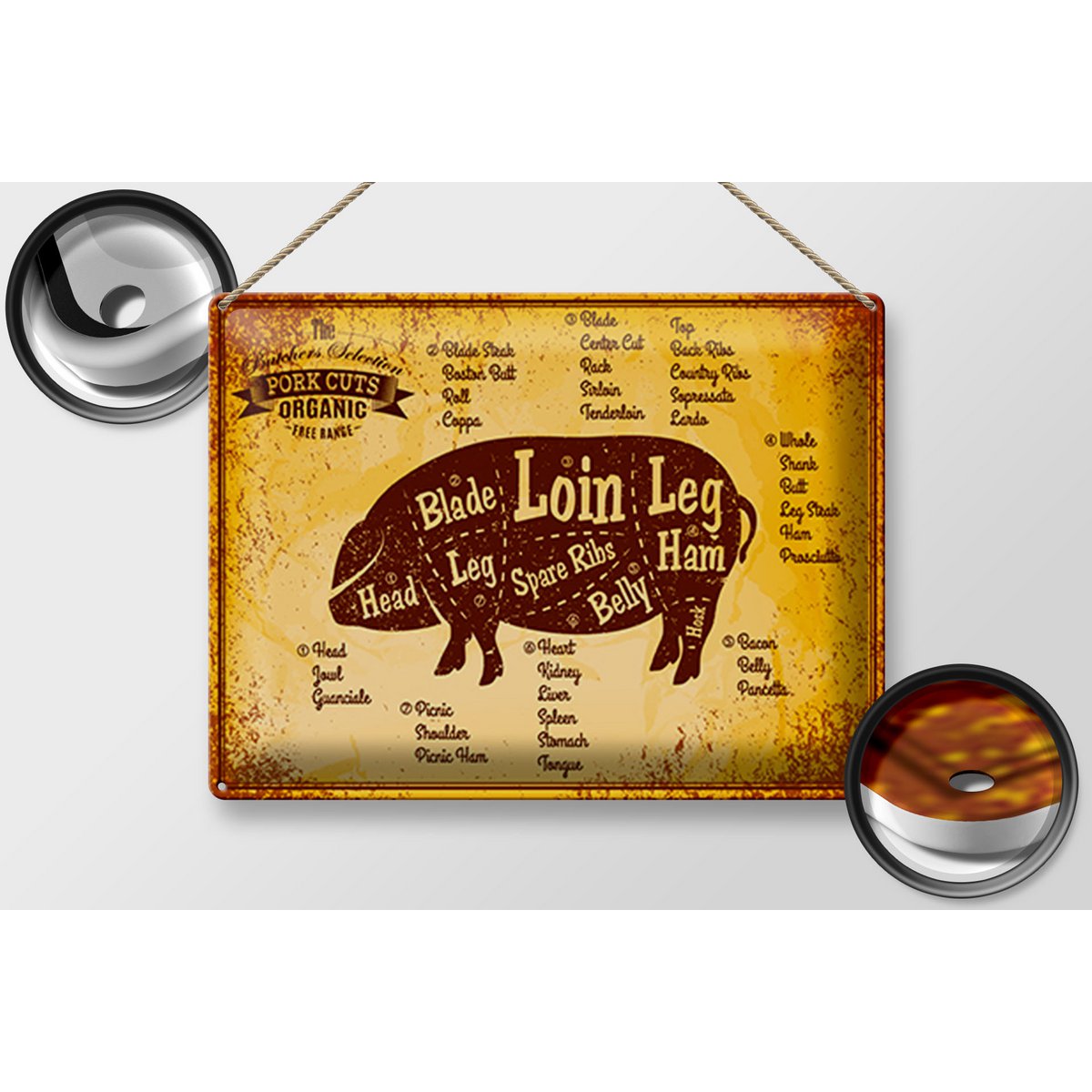 Tin sign butcher shop 40x30cm Pig Pork cuts organic