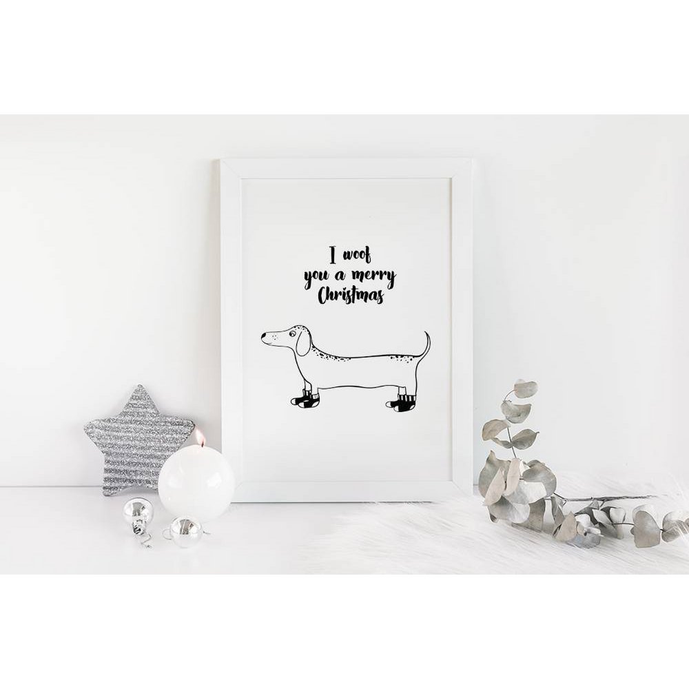 Christmas poster I woof you a merry Christmas - Christmas decoration - Black and white