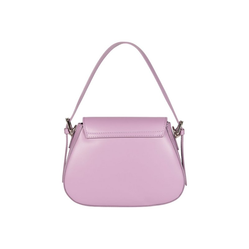 RB1030CI | Borsa Donna a Spalla EMMA con pattina in Vera Pelle Made in Italy. Accessori in metallo Argento Lucido - Colore Lilla - Dimensioni: cm 24 x 18 x 9 + 14,5 (Luce manico)