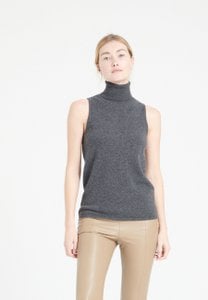 LILLY 13 Ärmelloser Rollkragenpullover aus anthrazitfarbenem Kaschmir