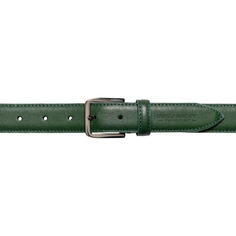 RB4017E | Damesriem gemaakt in Italië van echt saffianoleer. Gesp met glanzende zilveren afwerking. Groene kleur. Afmetingen: 115 x 3,0 x 0,5 cm (taille 100 cm)