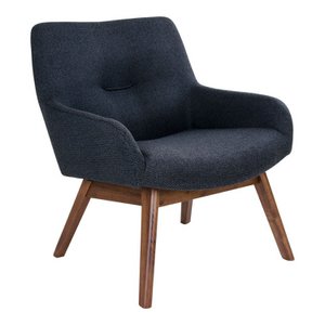London Lounge Chair - Dark Blue, Walnut Legs, 65x63x73 cm