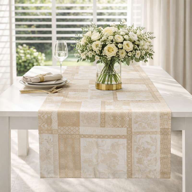 Beige Symphony Stain-Resistant Coated Table Runner – 50 × 150 cm