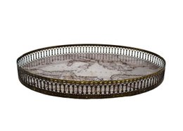 Signature tray oval antique world map edge grid gold