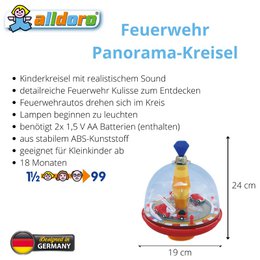 Feuerwehr Panorama-Kreisel für Kinder, mit Sound und beweglichen Elementen, Ø 19 cm