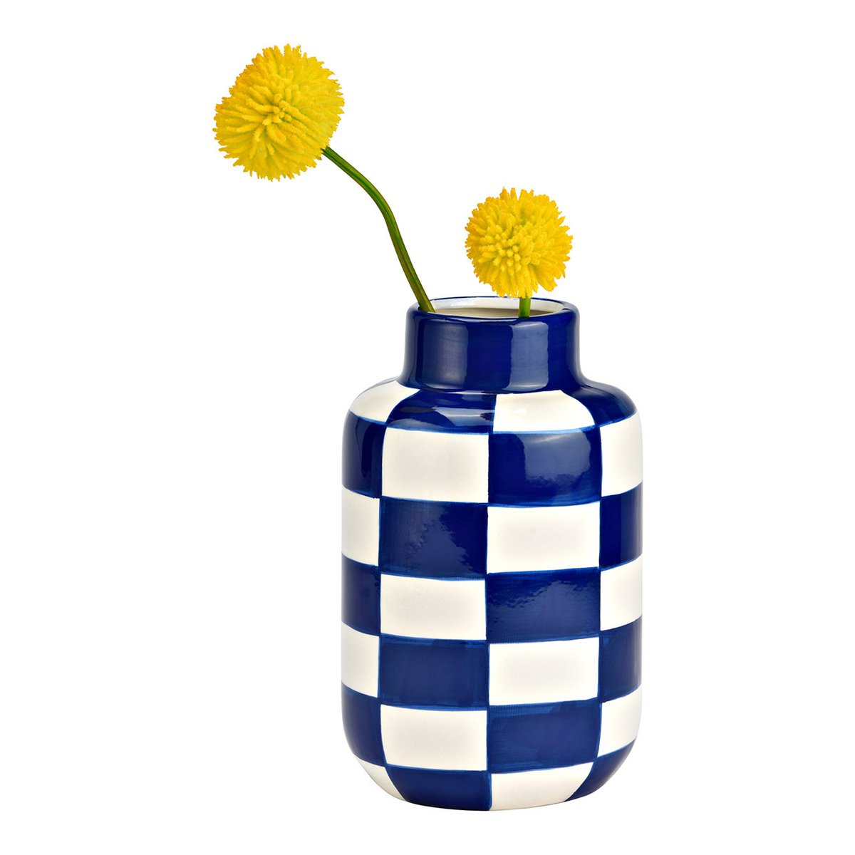 Vaas geruit van keramiek, blauw/wit (B/H/D) 10x15x10cm