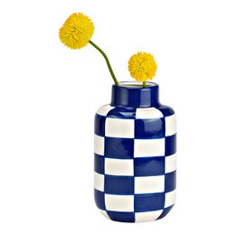 Vaas geruit van keramiek, blauw/wit (B/H/D) 10x15x10cm