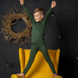 Ensemble 2 pièces manches longues et bas 160 pour enfants, vert foncé