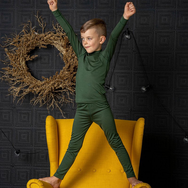 Ensemble 2 pièces manches longues et bas 160 pour enfants, vert foncé