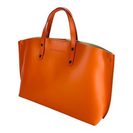 RB1024AM | Borsa Donna a Mano in Vera Pelle Made in Italy con tracolla removibile. Sacca grande interna estraibile. Accessori Canna di Fucile Lucido - Colore Paprika - Dimensioni: cm 48x31x11