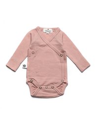 Wełniany romper kopertowy z długim rękawem - Wełna Merino - Misty Rose