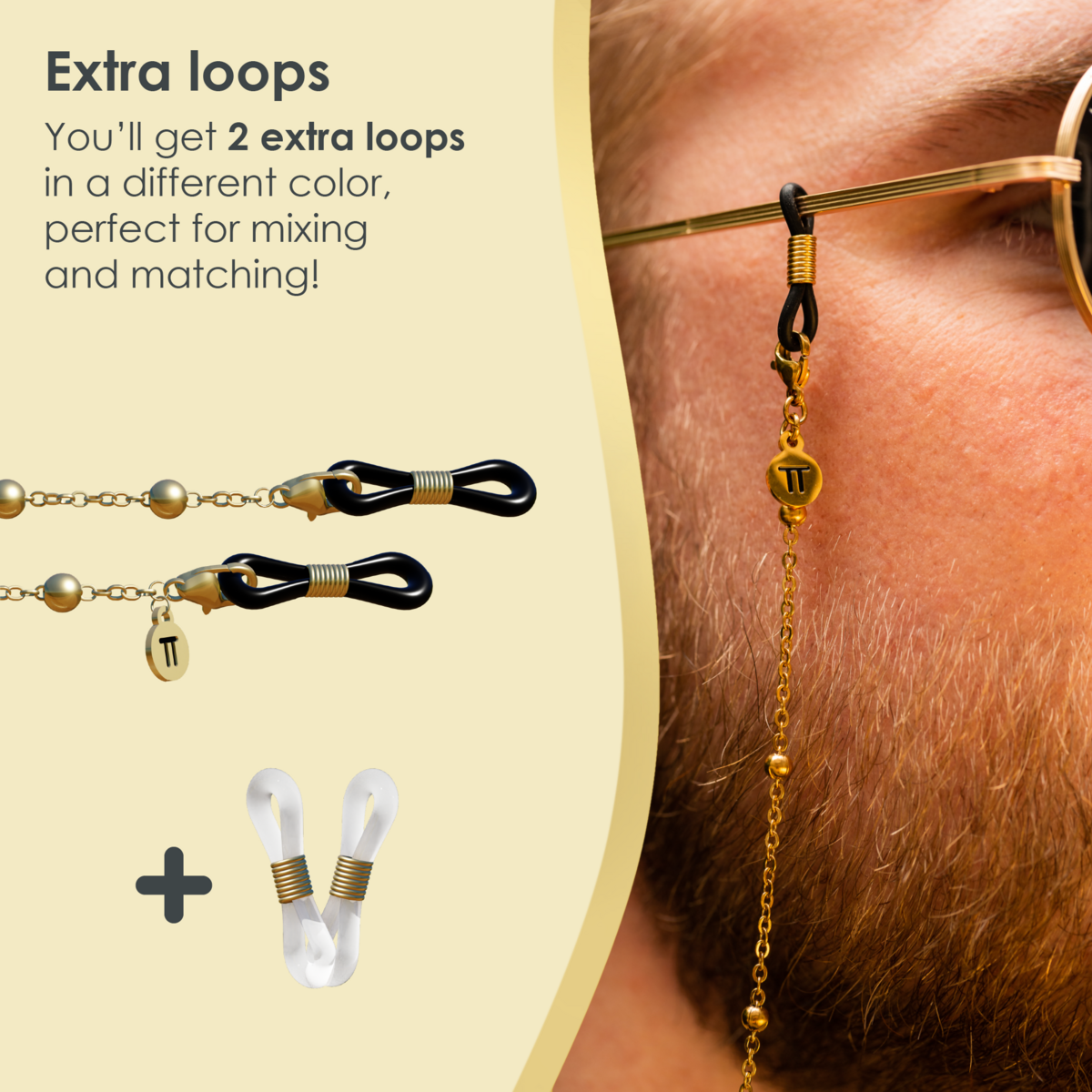 Glasses Cord Balls Gold — 100% Stainless Steel & Unisex Eyewear Cords for Women and Men — Glasses Chain with Extra Loops — Brillenkoord Brillenband Brillenkette Cordon de Lunettes Cordón Para Gafas