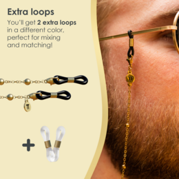 Glasses Cord Balls Gold — 100% Stainless Steel & Unisex Eyewear Cords for Women and Men — Glasses Chain with Extra Loops — Brillenkoord Brillenband Brillenkette Cordon de Lunettes Cordón Para Gafas