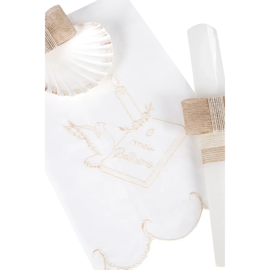 Set Battesimo con Candela decorata, Asciugamano e Conchiglia