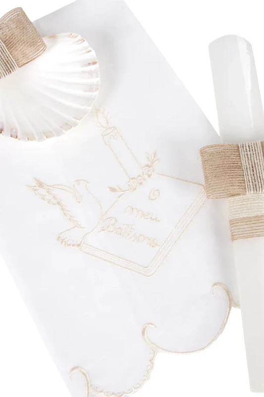 Set Battesimo con Candela decorata, Asciugamano e Conchiglia