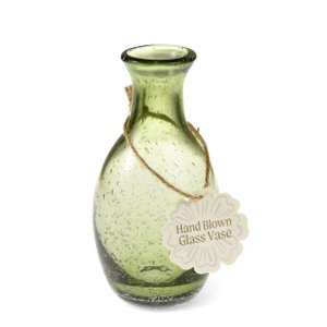 Hand blown bubble glass vase (14cm) - Olive green