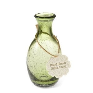 Hand blown bubble glass vase (14cm) - Olive green