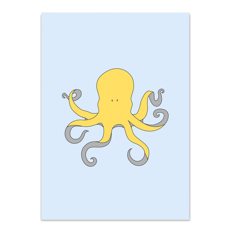 Ansichtkaart octopus geel / lichtblauw - 300g gerecycled karton