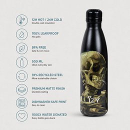 Botella de Izy Thermos - Calavera con un cigarrillo ardiente - Van Gogh 500ml para llevar botellas de agua aisladas