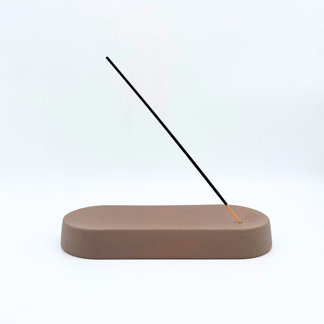 Røgelseholder - keramik - brun - oval - 22 x 9 x 3 cm