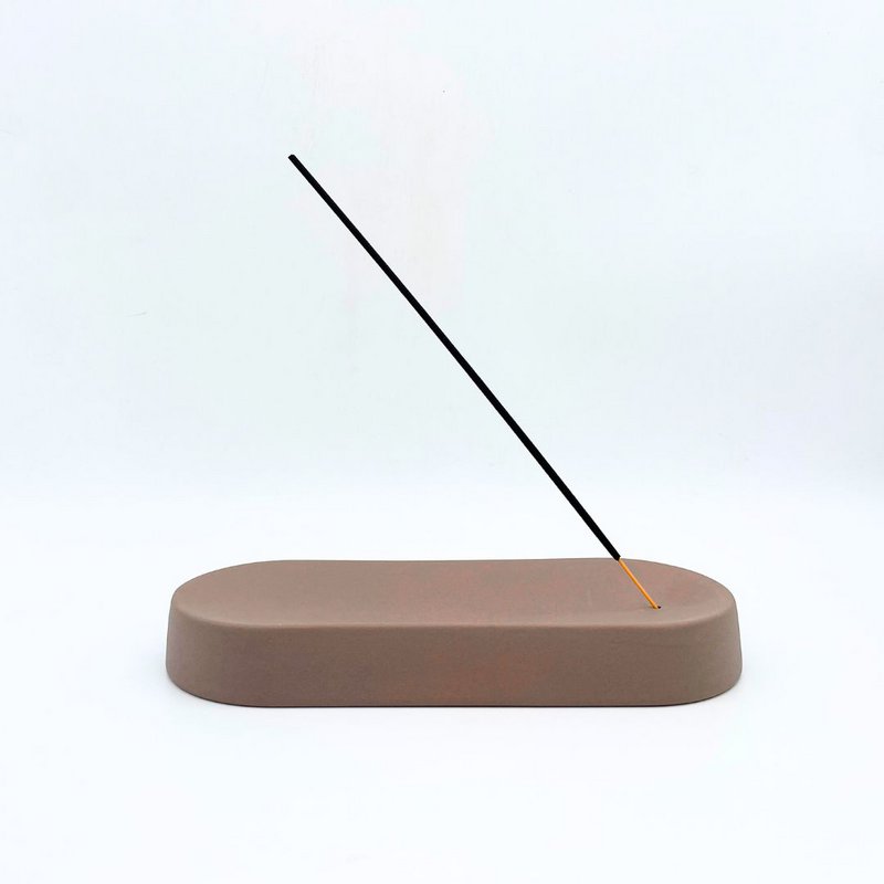 Incense holder - ceramic - brown - oval - 22 x 9 x 3 cm