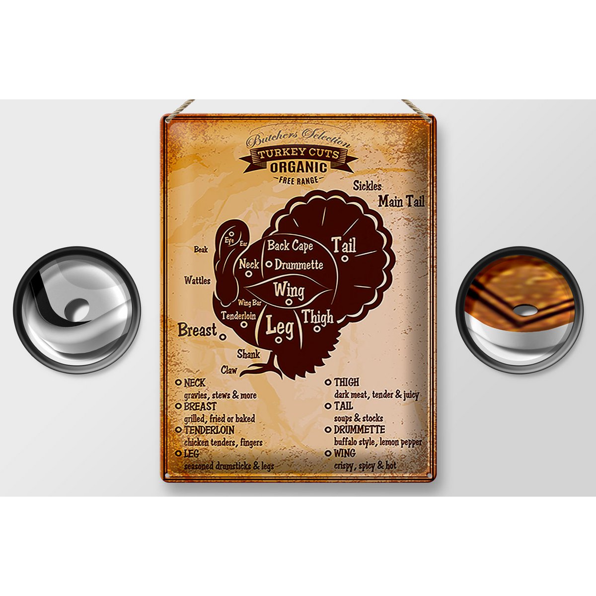 Tin sign butcher shop 30x40cm Turkey Turkey cuts Organic