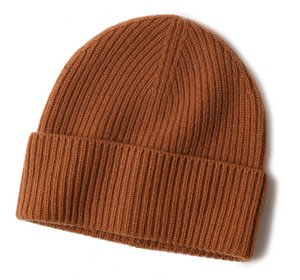 Cashmere Alpi Ribbed Turn up Beanie Karamell