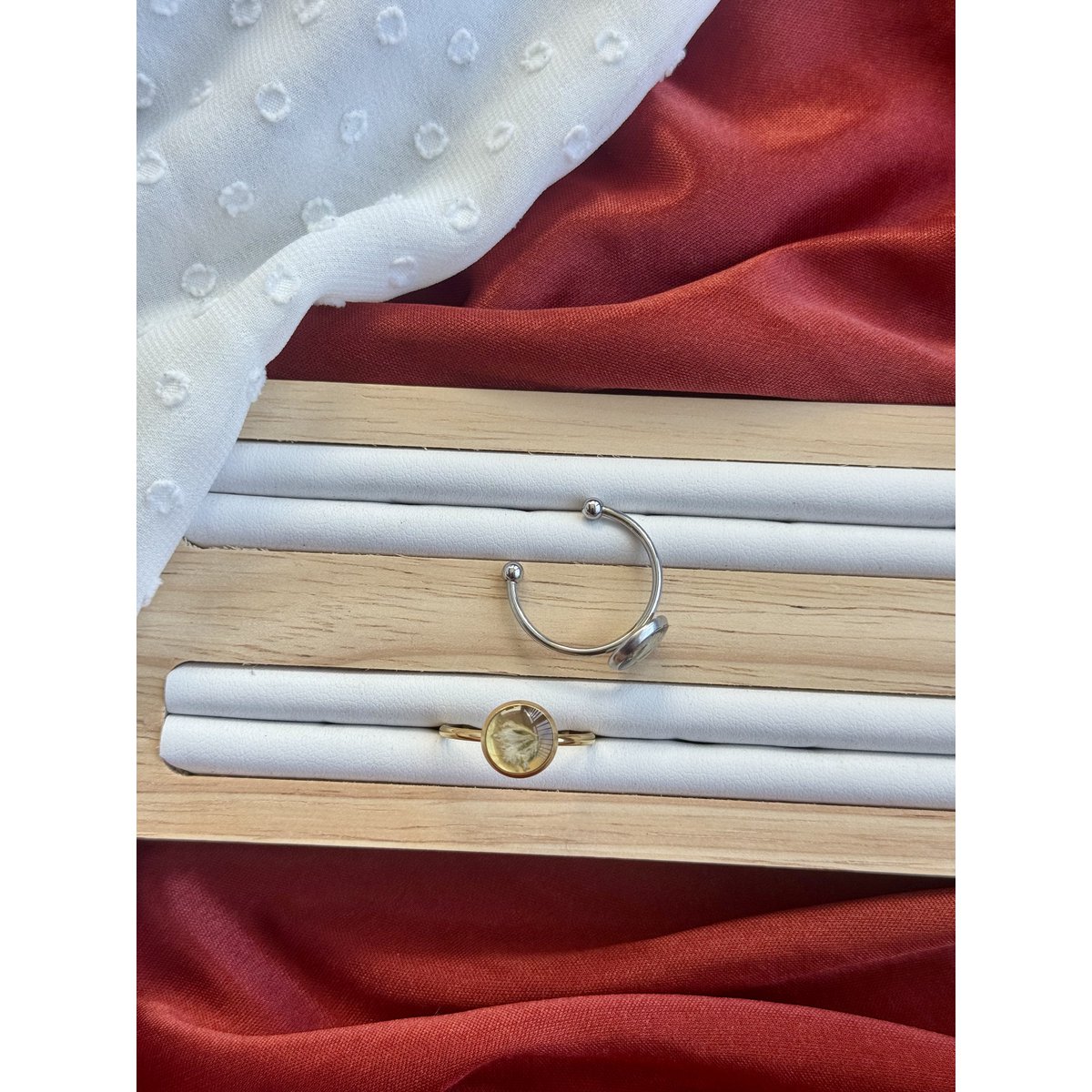 Stainless Steel Ring with real Gypsophila flowers