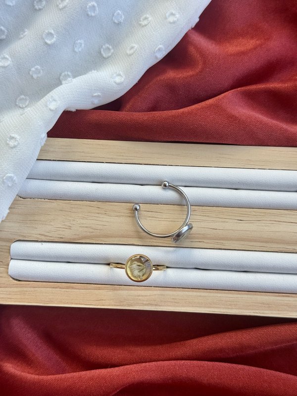Stainless Steel Ring with real Gypsophila flowers