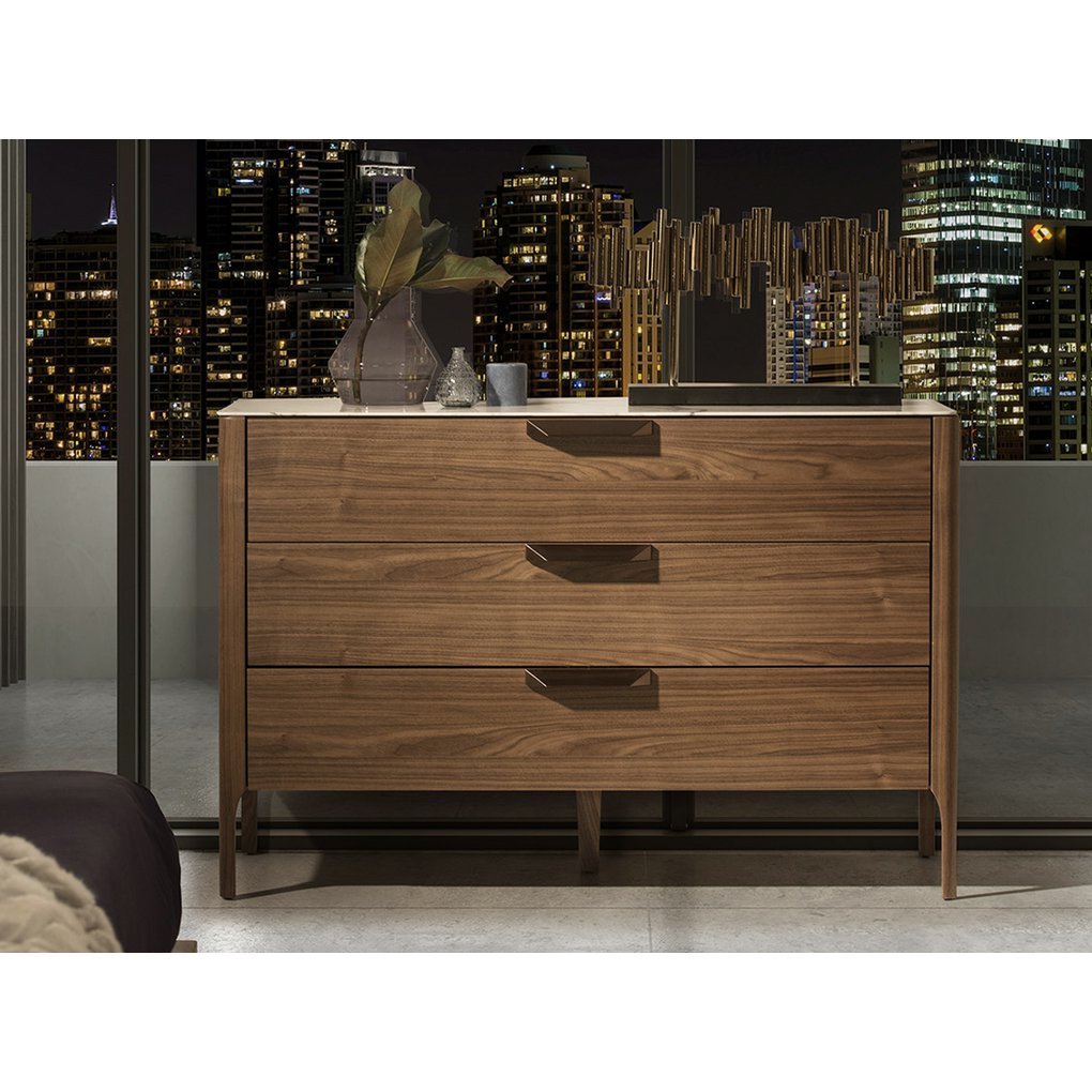 Kommode aus Fiberglas mit Marmoreffekt und Walnussholz