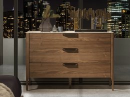 Kommode aus Fiberglas mit Marmoreffekt und Walnussholz