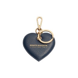 RB1082GD | Schlüsselanhänger mit Herzanhänger, hergestellt in Italien aus echtem genarbtem Dollar-Leder. Blaue Farbe