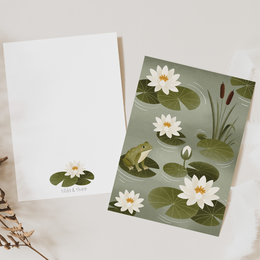 Postcard pond water lilies greeting card frog - postcard spring water lily pond