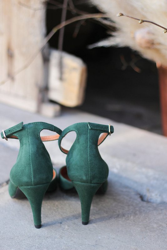 Håndlavede ruskindshæl (8 cm) - Vivienne - Grønne vintagesko 35-42