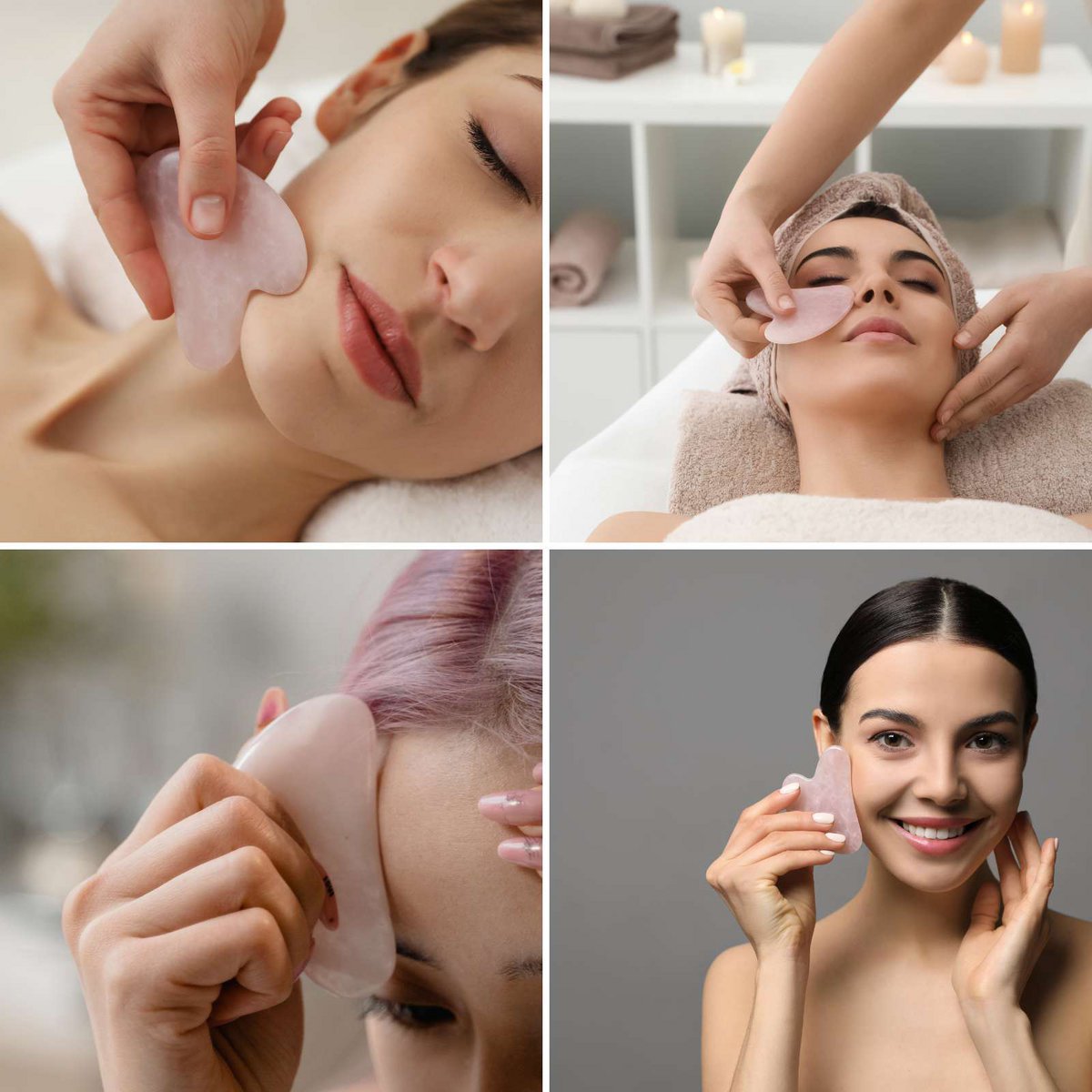 Gua Sha Quartz Rose - Natural Stone Face Masseur - Facial Care Accessories - Lifting - Anti -wrinkles - Cotton cover provided
