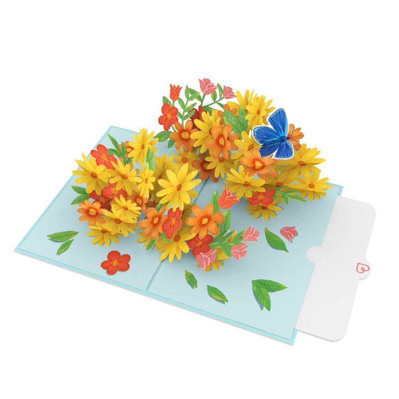 Tarjeta desplegable Margaritas de colores con mariposas
