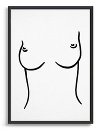 Minimalist line drawing of a woman's breasts. Suitable for wall art in various sizes.