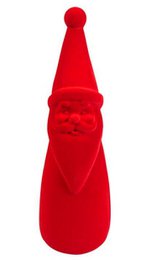  Red flocked Santa Claus ornament, tall conical hat, fuzzy texture, Christmas decoration