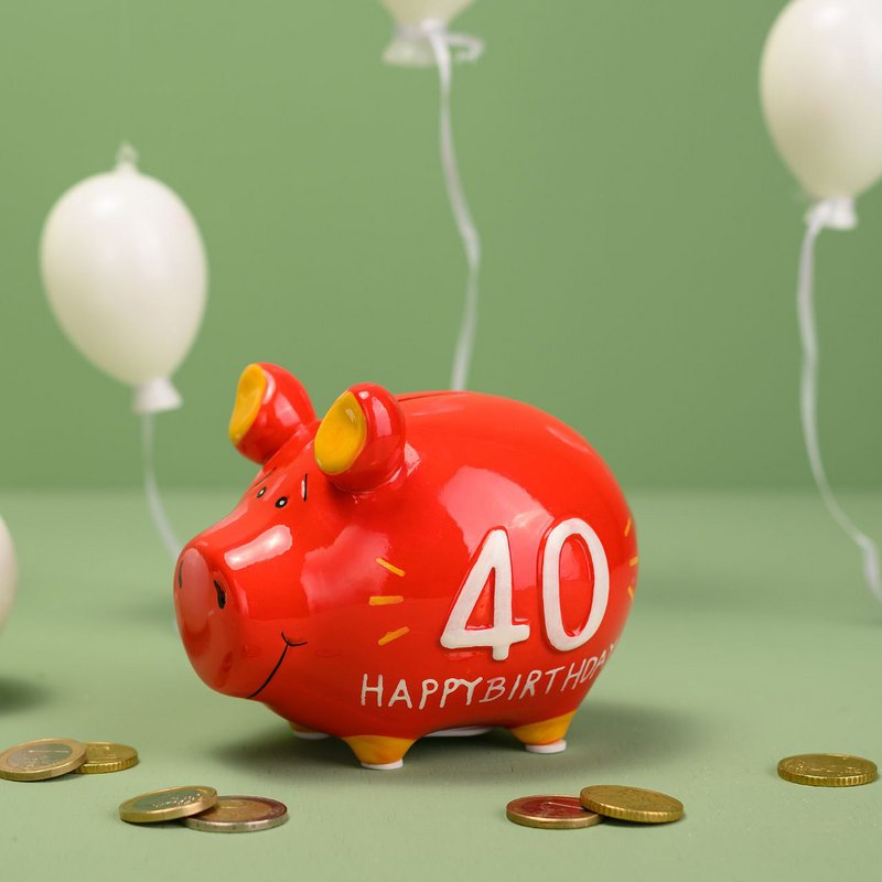 Sparschwein Company Sparschwein "40 Happy Birthday" aus Keramik, Rot (B/H/T) 12,5x9x9cm Kleinschwein