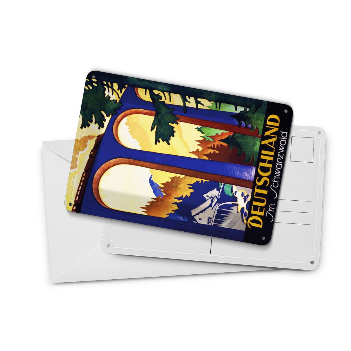Postal de hojalata de viaje 10x14 cm Alemania en la Selva Negra cartel decorativo del puente