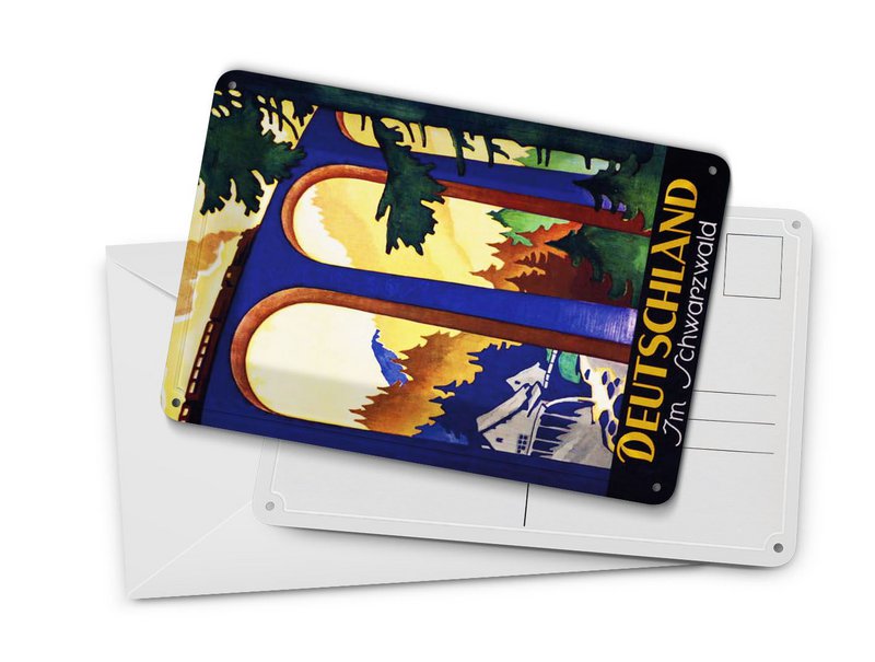 Postal de hojalata de viaje 10x14 cm Alemania en la Selva Negra cartel decorativo del puente