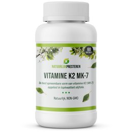  Vitamine K2 MK-7 supplement, a natural source of vitamin K2 for bone and cardiovascular health. Contains 100 mcg of MK-7 per capsule.