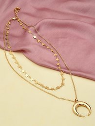 Gold-plated two-layered necklace with crescent moon pendant, delicate chain link design, 33cm length
