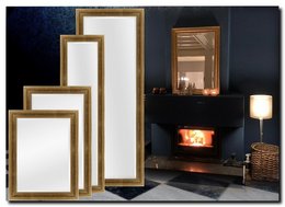 Antique gold framed mirror with various size options, suitable for wall decor in a living room or entryway.