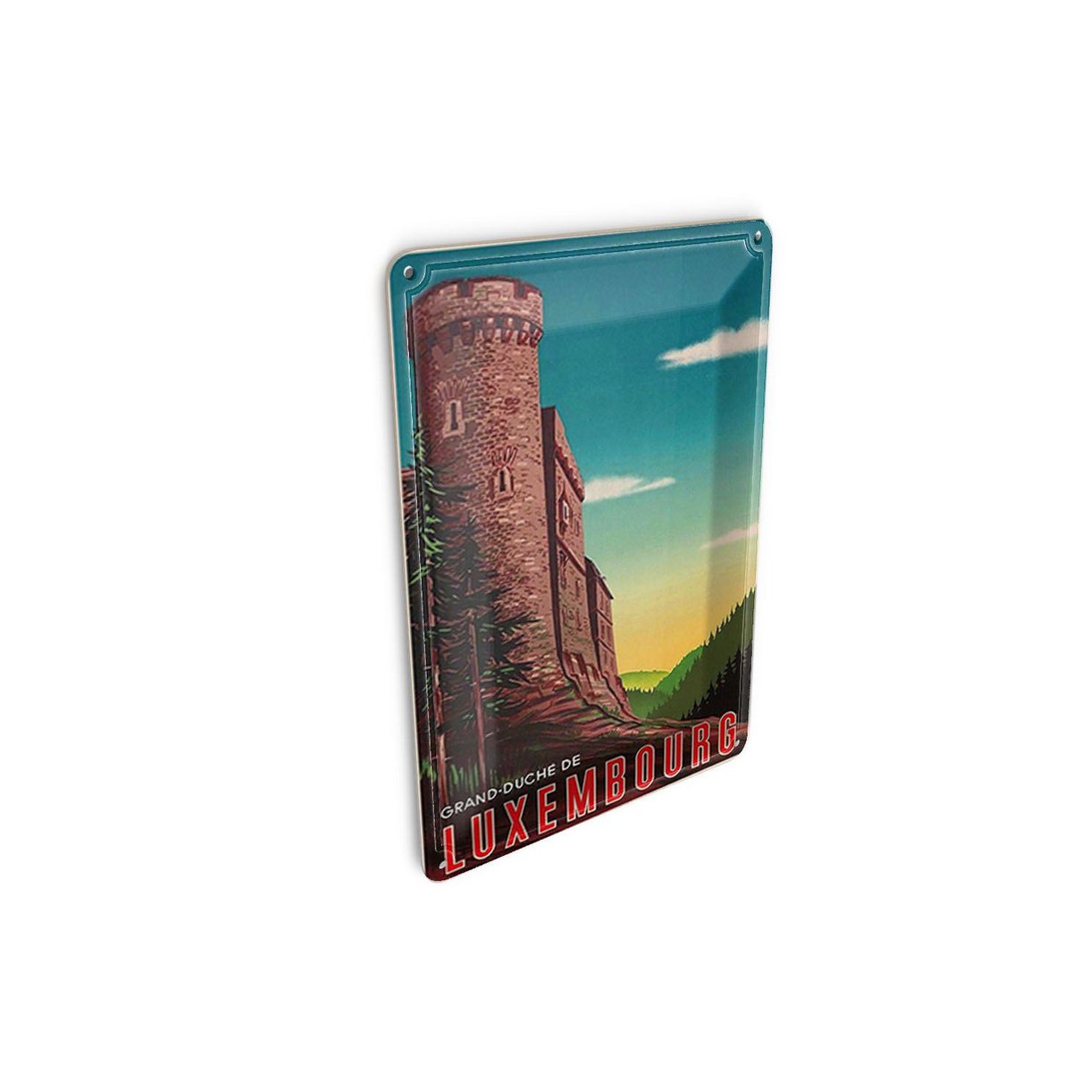 Postal de viaje de hojalata 10x14 cm Escudo decoración Burgturm del Gran Duque de Luxemburgo