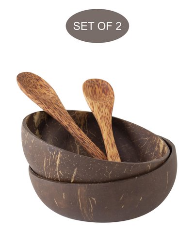 Kokoskommetjes & Houten Lepel Set | Vegan Organic Buddha Bowl voor Salade & Smoothie