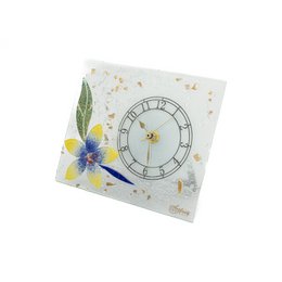 Murano Glass Rectangular Table Watch, Gift Idea, Floral Gold Decoration cm.18x15