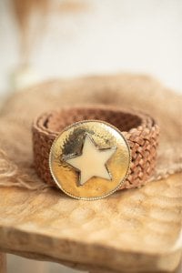 Brown leather belt wide