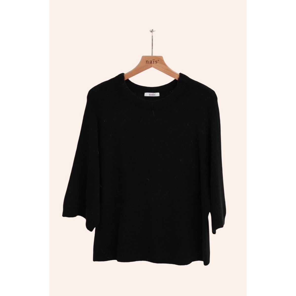 Pull col rond manches raglan 3/4 en alpaga et laine