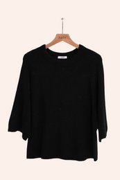 Pull col rond manches raglan 3/4 en alpaga et laine